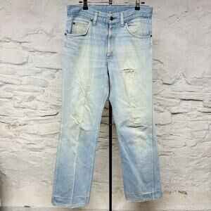 Sears Roebuck Denim Blue Jeans Light Wash Stains Distressed Faded Vintage 1970s